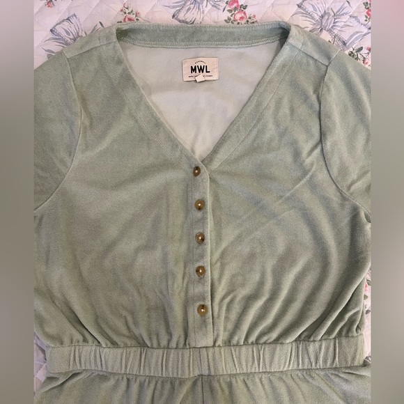 Madewell Retroterry Baseball Romper size Large Green Terry Cloth Button Front - Picture 5 of 9